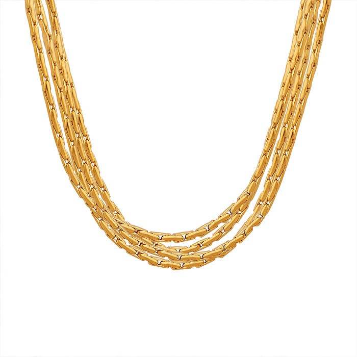 Basic Simple Style Solid Color Stainless Steel Plating 18K Gold Plated Layered Necklaces