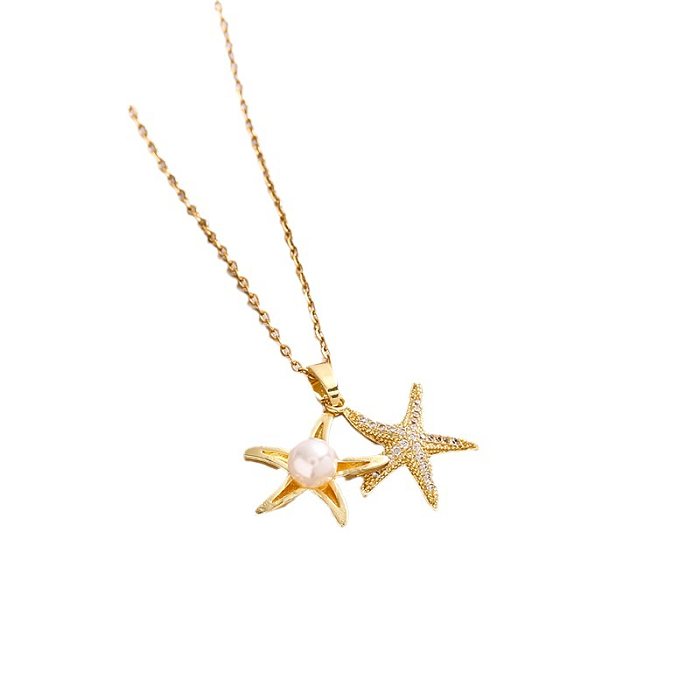 Vintage Style Simple Style Star Solid Color Stainless Steel  Plating Inlay Zircon Pendant Necklace