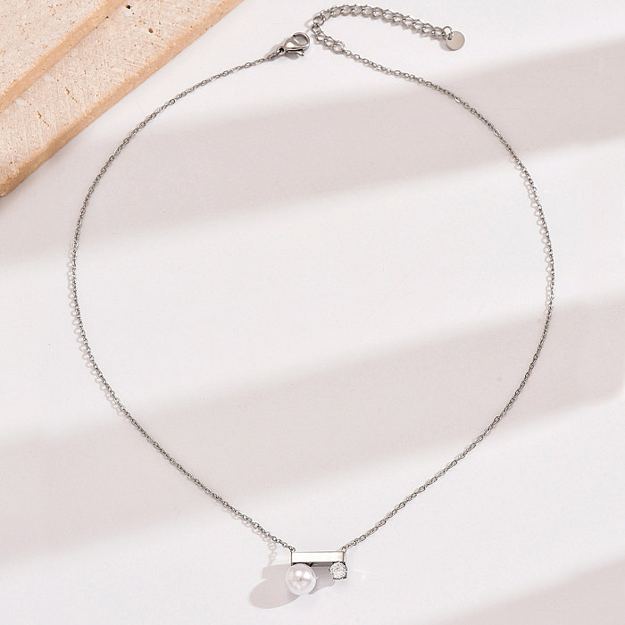 Style classique style coréen géométrique en acier inoxydable polissage placage incrustation de perles artificielles strass collier plaqué or 14 carats