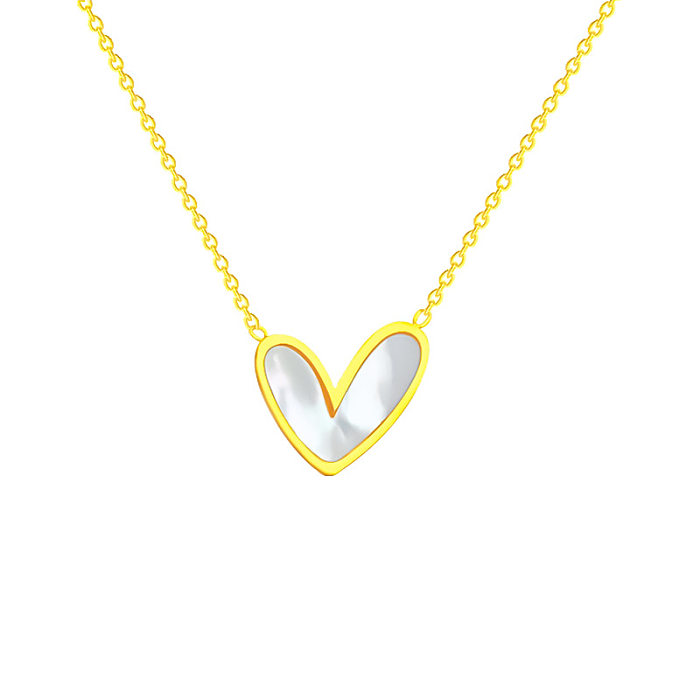 Simple Style Heart Shape Stainless Steel Plating Inlay Shell Pendant Necklace 1 Piece