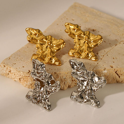 1 par de brincos de orelha banhados a ouro 18K, estilo retrô simples, irregular, cor sólida