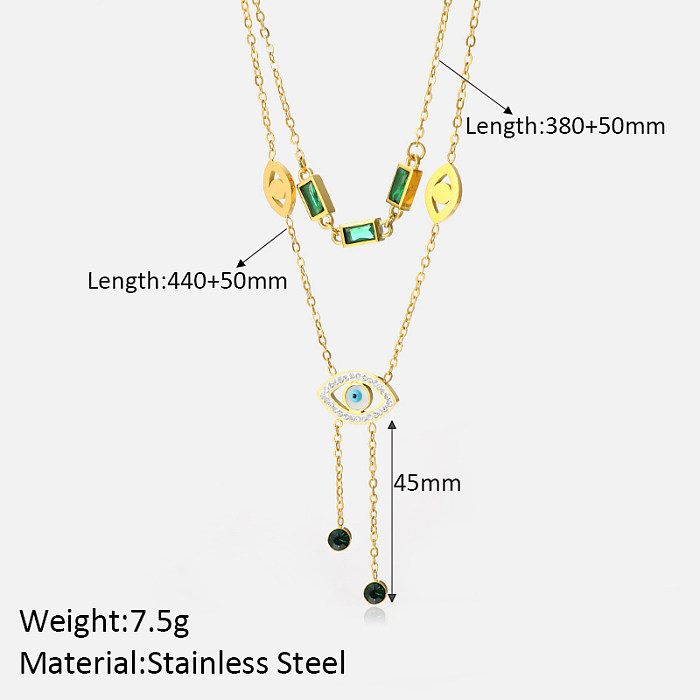 Simple Style Shiny Palm Stainless Steel  18K Gold Plated Zircon Double Layer Necklaces In Bulk
