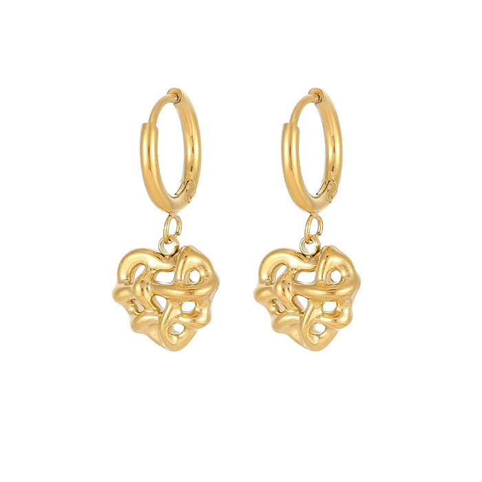 1 paire de boucles d'oreilles pendantes en acier inoxydable plaqué or blanc, Style Vintage, en forme de cœur