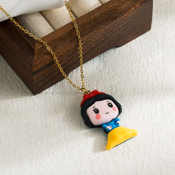 Princess Cute Sweet Cartoon Character Stainless Steel  Polymer Clay 18K Gold Plated Pendant Necklace In Bulk