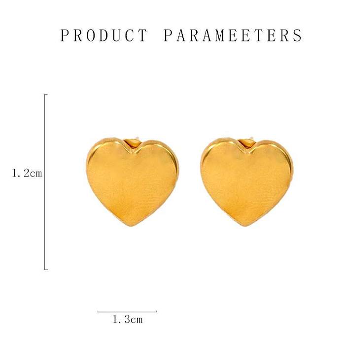 1 par de pinos de orelha banhados a ouro 18K, estilo vintage, estilo simples, formato de coração, aço inoxidável