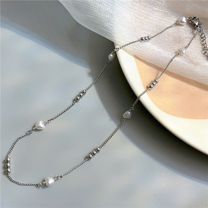 Classic Style Heart Shape Flower Bow Knot Stainless Steel Necklace