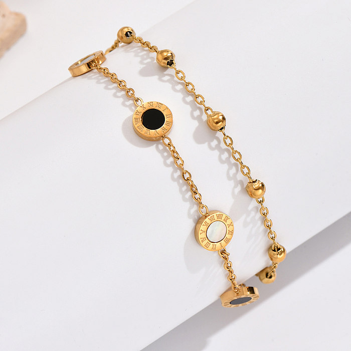 Atacado estilo romano estilo coreano numeral romano aço inoxidável banhado a ouro 14K pulseiras