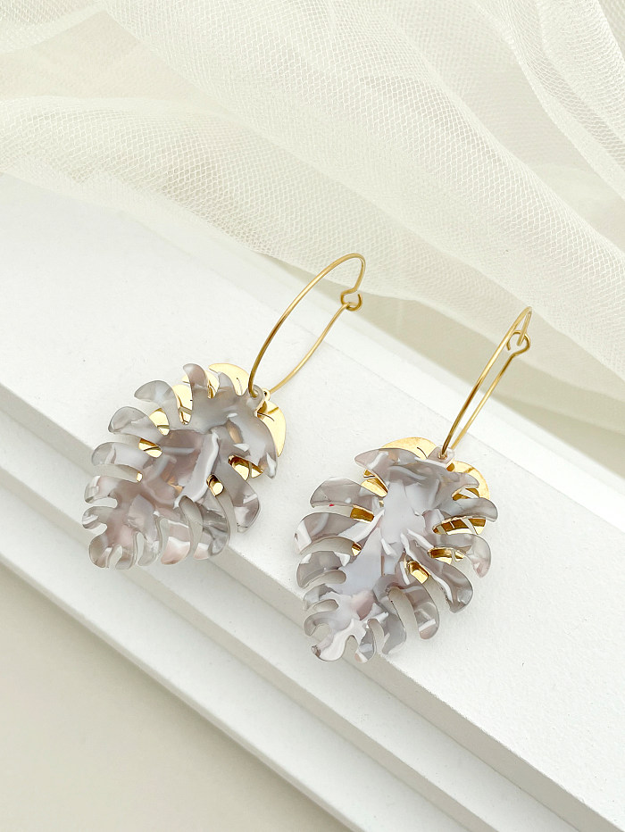 1 paire de boucles d'oreilles pendantes en acier inoxydable plaqué or, feuilles de vacances