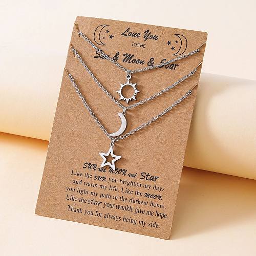 Neue Edelstahl-Sonne-Mond-Stern-Halskette, europäische und amerikanische Persönlichkeit, hängende Halskette
