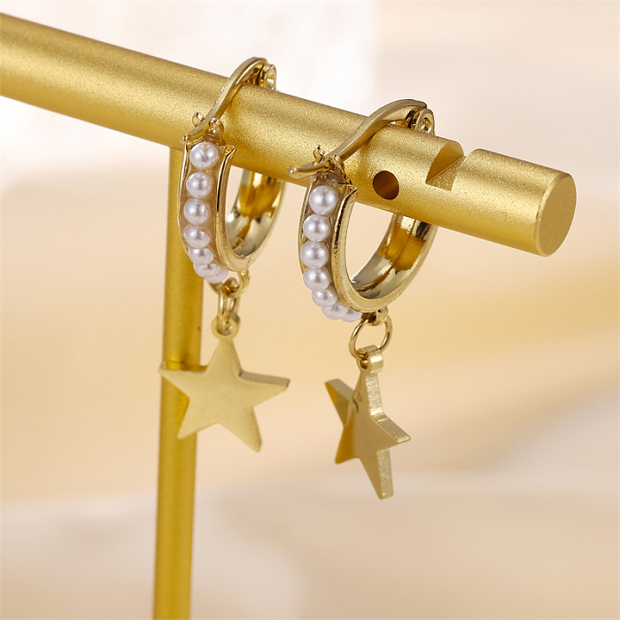 Pendientes colgantes chapados en oro de 6 quilates de acero inoxidable chapado asimétrico sol estrella luna viajero estilo simple 18 piezas