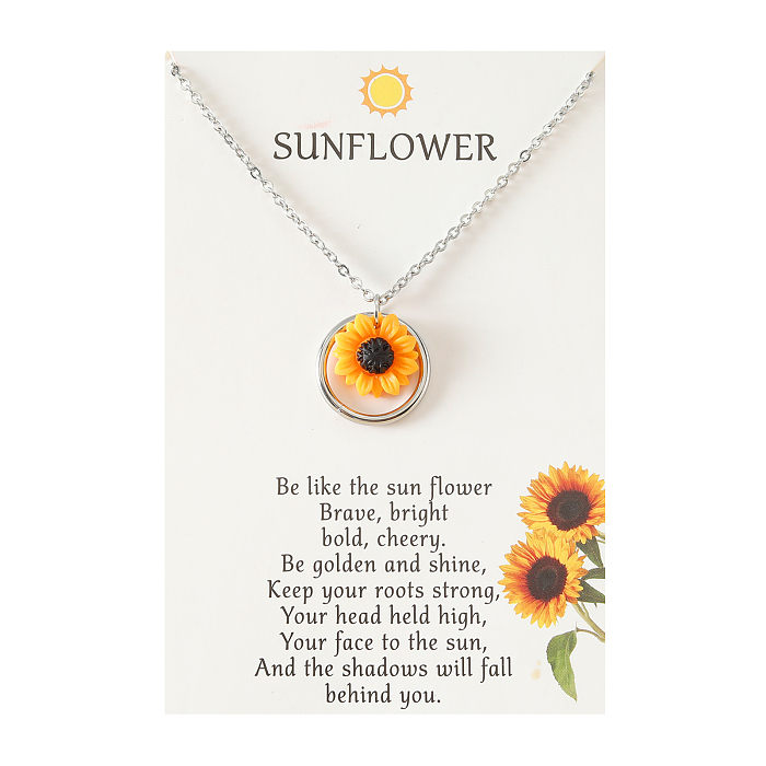 Modische Sonnenblume-Edelstahl-Polier-Anhänger-Halskette, 1 Stück