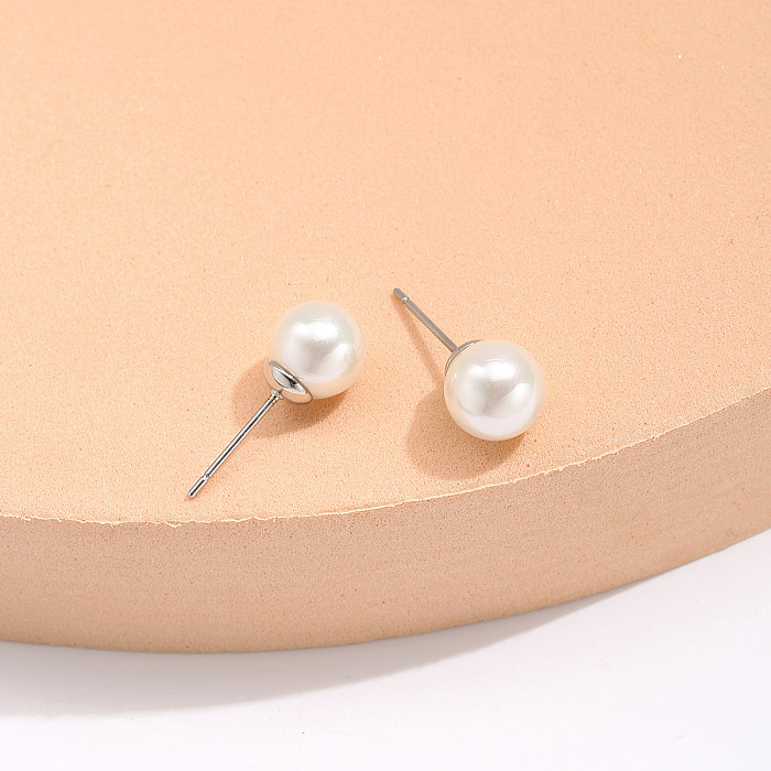 1 paire de clous d'oreilles ronds en acier inoxydable, Style Vintage, placage de perles d'imitation