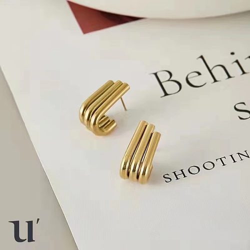 Multi-layer Hook-shaped Stainless Steel 18k Gold-plated Stud Earrings