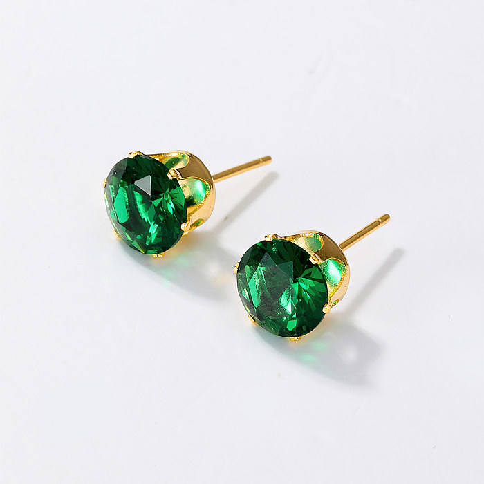 Casual Simple Style Round Stainless Steel  Plating Inlay Zircon 18K Gold Plated Ear Studs
