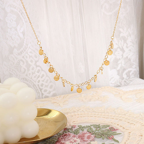 Small Disc Necklace Clavicle Chain Stainless Steel 18k Gold Plated Jewelry