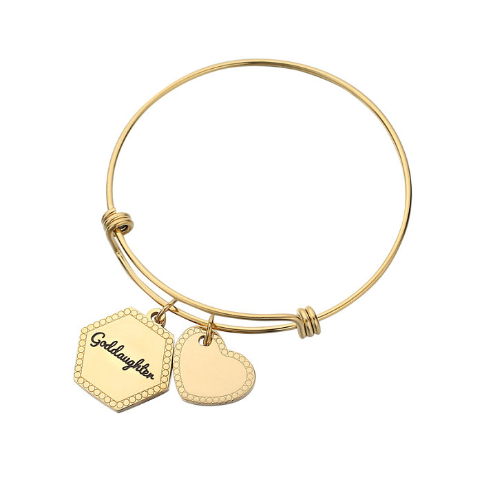 Estilo simples estilo clássico letra redonda formato de coração pulseira banhada a ouro de aço inoxidável a granel