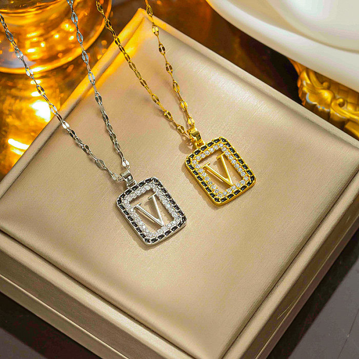 Glamouröse Streetwear-Halskette mit Buchstaben-Anhänger aus Edelstahl mit Inlay und künstlichem Diamant