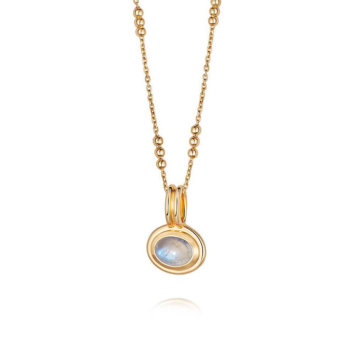 Vacation Simple Style Round Stainless Steel Plating Inlay Natural Stone Zircon 14K Gold Plated Pendant Necklace