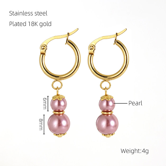 1 paire de boucles d'oreilles pendantes élégantes et classiques en acier inoxydable plaqué or 18 carats avec perles rondes