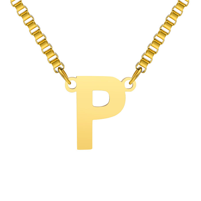 Lässige, klassische Buchstaben-Halskette mit Zirkon-Anhänger aus Edelstahl mit Inlay