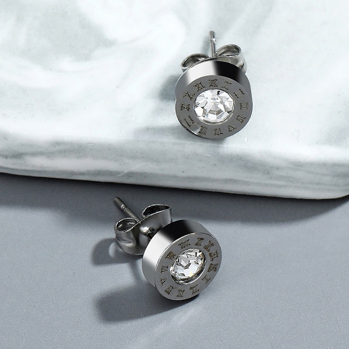 Fashion Jewelry Stainless Steel  Roman Numeral Zircon Stud Earrings