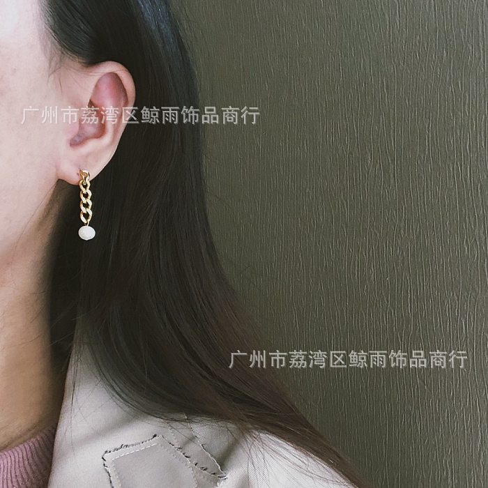 Asymmetric Tassel Pearl Freshwater Stainless Steel Gold-plated Earrings