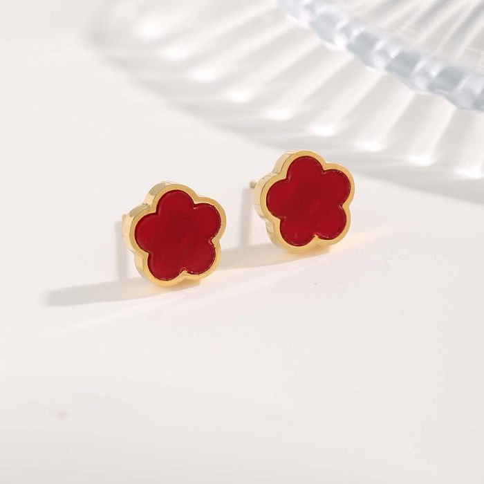 1 Pair Glam Cute Sweet Flower Plating Inlay Stainless Steel Resin Gold Plated Ear Studs