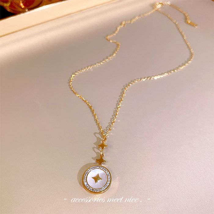 Wholesale Simple Style Butterfly Stainless Steel 14K Gold Plated Artificial Gemstones Necklace