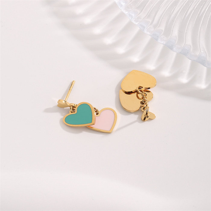 1 Pair Cute Sweet Heart Shape Plating Stainless Steel Gold Plated Drop Earrings