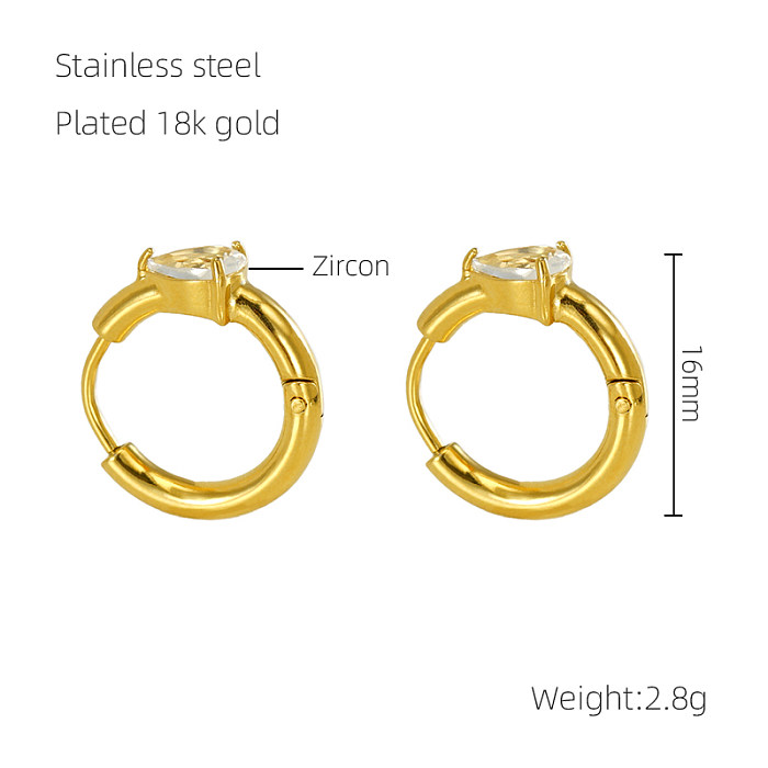 1 par de elegantes pendientes retro chapados en oro de 18 quilates con incrustaciones de gotas de agua y circonitas de acero inoxidable