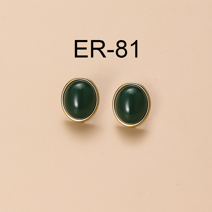 INS European And American New Retro Geometric Emerald Zircon Gold-Plated Stainless Steel  Earrings Special-Interest Design Stainless Steel Fashion Earrings