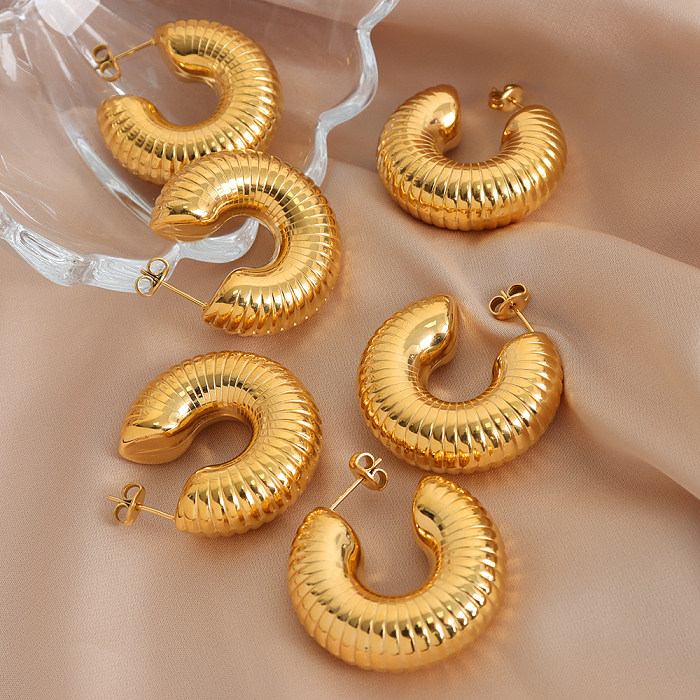 1 Pair Retro Roman Style C Shape Plating Stainless Steel 18K Gold Plated Ear Studs