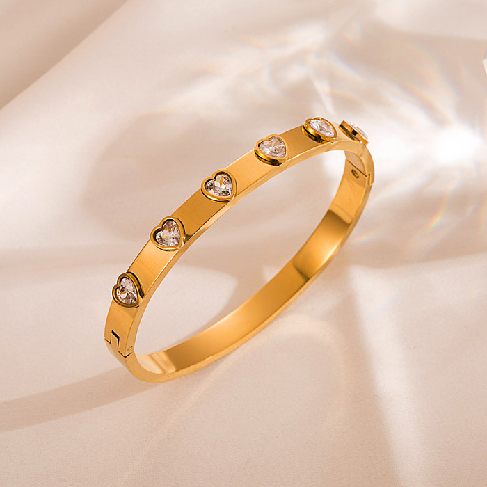 Moda redonda de aço inoxidável banhado a ouro pulseira de zircão 1 peça