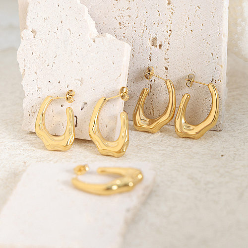 1 par de brincos de orelha banhados a ouro 18K estilo simples streetwear cor sólida