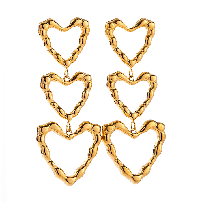 1 Pair IG Style Heart Shape Plating Stainless Steel  18K Gold Plated Drop Earrings