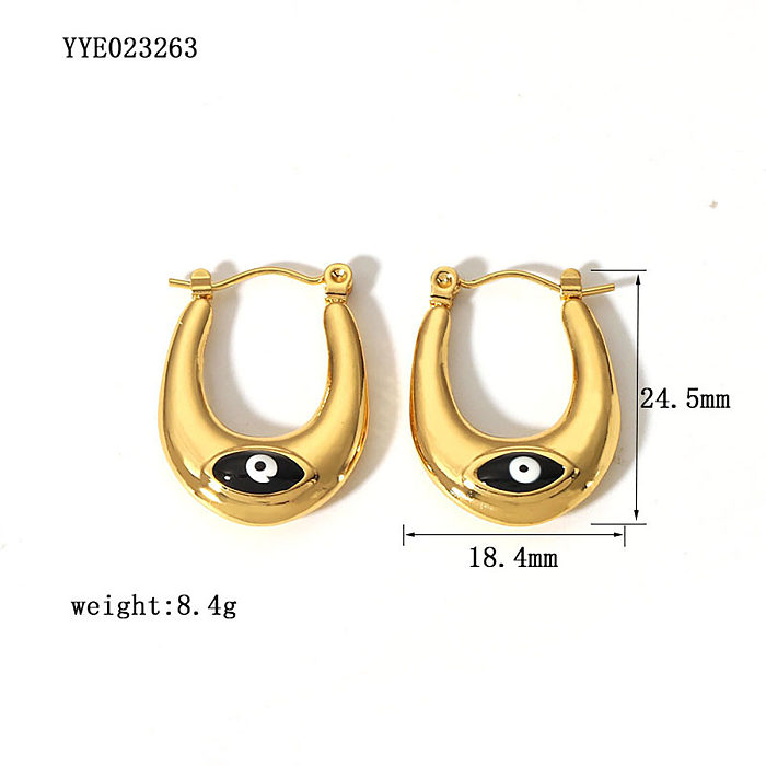 1 Pair Vintage Style Devil'S Eye Heart Shape Plating Inlay Stainless Steel  Rhinestones Pearl 18K Gold Plated Hoop Earrings