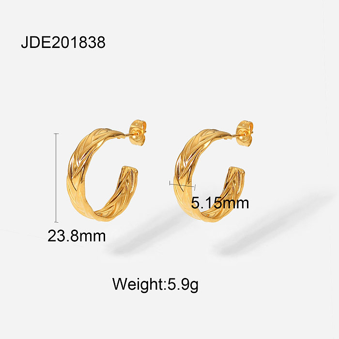 Pendientes en forma de C con cadena de aro de acero inoxidable chapado en oro de 18 quilates
