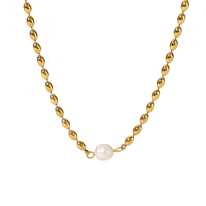 Collier pendentif plaqué or 18 carats avec perles en acier inoxydable de style simple
