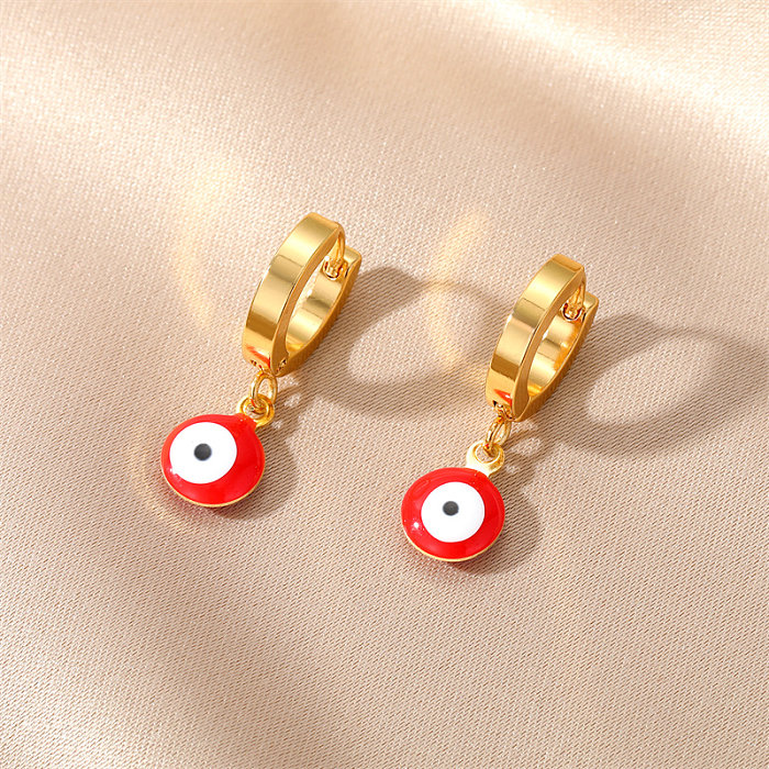 1 paire de boucles d'oreilles pendantes en acier inoxydable, Style Simple et doux, émail pour les yeux