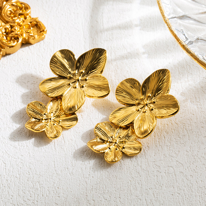 1 paire de fleurs papillon Style IG, perles artificielles en acier inoxydable, clous d'oreilles en pierre naturelle