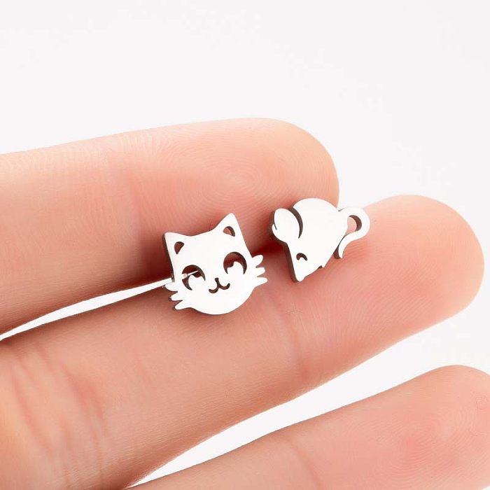Fashion Cat Stainless Steel  Plating Ear Studs 1 Pair