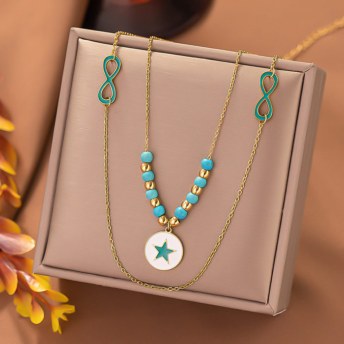Colliers superposés en acier inoxydable, Streetwear, étoile infini, en forme de cœur, plaqué de perles