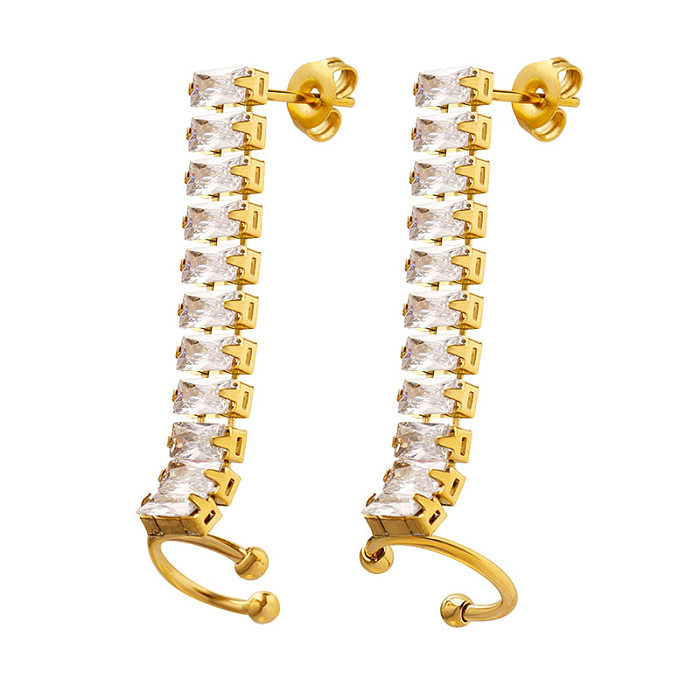 Fashion Solid Color Stainless Steel Plating Inlay Zircon Ear Studs 1 Pair