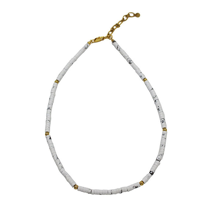 Vintage Style Color Block Natural Stone Stainless Steel Plating 18K Gold Plated Necklace