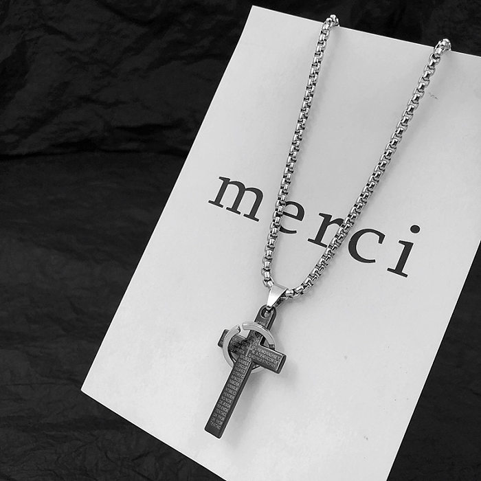Hip-Hop Cross Stainless Steel Patchwork Pendant Necklace