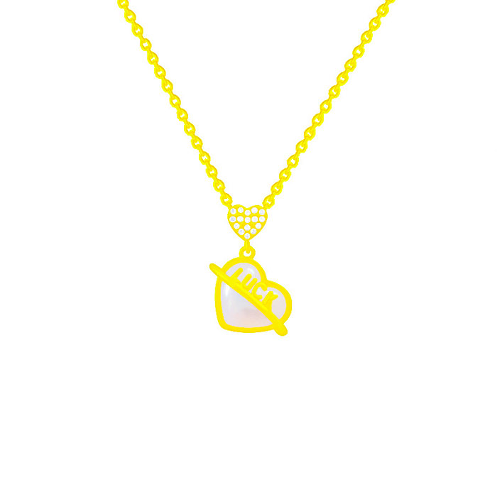 Collier pendentif élégant en forme de lettre en forme de cœur, incrustation de perles artificielles en acier inoxydable, Zircon plaqué or