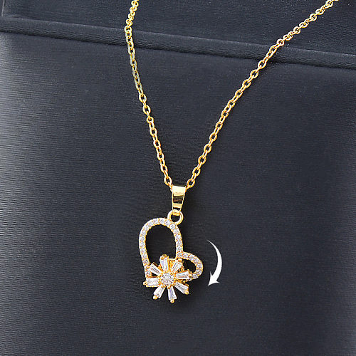 Collier avec pendentif en forme d'étoile et de cœur, fleur, incrustation en acier inoxydable, Zircon