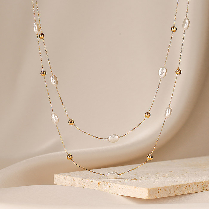 Elegant Irregular Stainless Steel Pearl Plating 18K Gold Plated Layered Necklaces