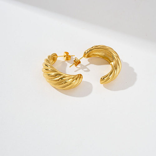 1 Pair Classic Style C Shape Plating Stainless Steel  Gold Plated Earrings