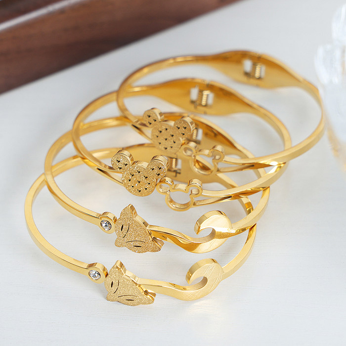 Casual Simple Style Fox Titanium Steel Plating Inlay Zircon 18K Gold Plated Bangle